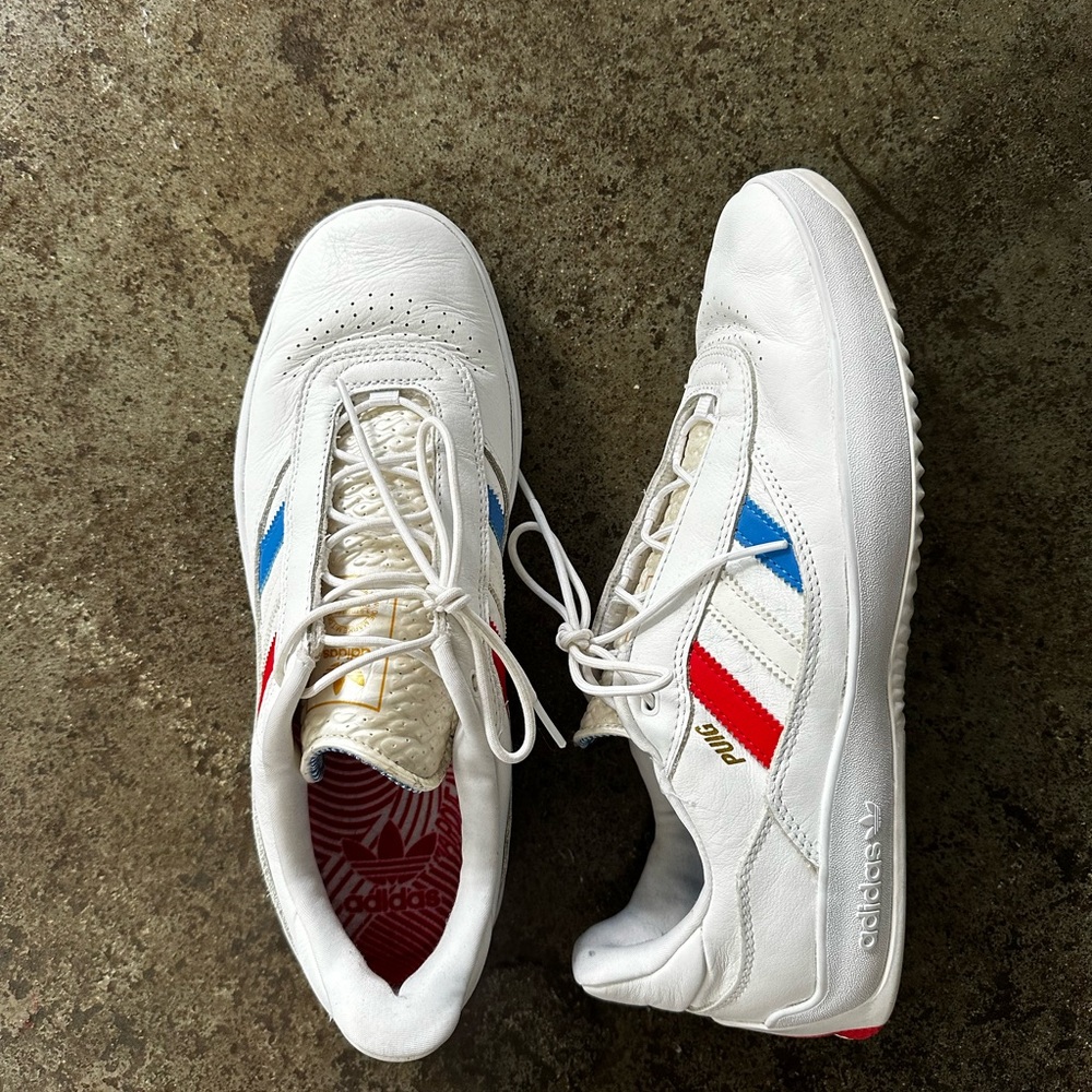 Adidas Men's White Sneakers with Red, Blue, and Gold Accents Puig skateboarding - Picture 3 of 5